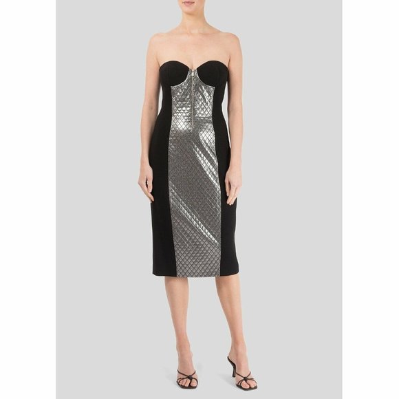 NWT $1800 MICHAEL KORS COLLECTION WOOL QUILTED SILVER LAME STRAPLESS DRESS SZ 8 - Picture 4 of 12